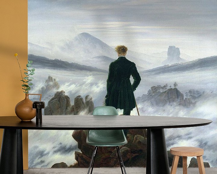 De wandelaar boven de nevelen, Caspar David Friedrich op canvas, behang